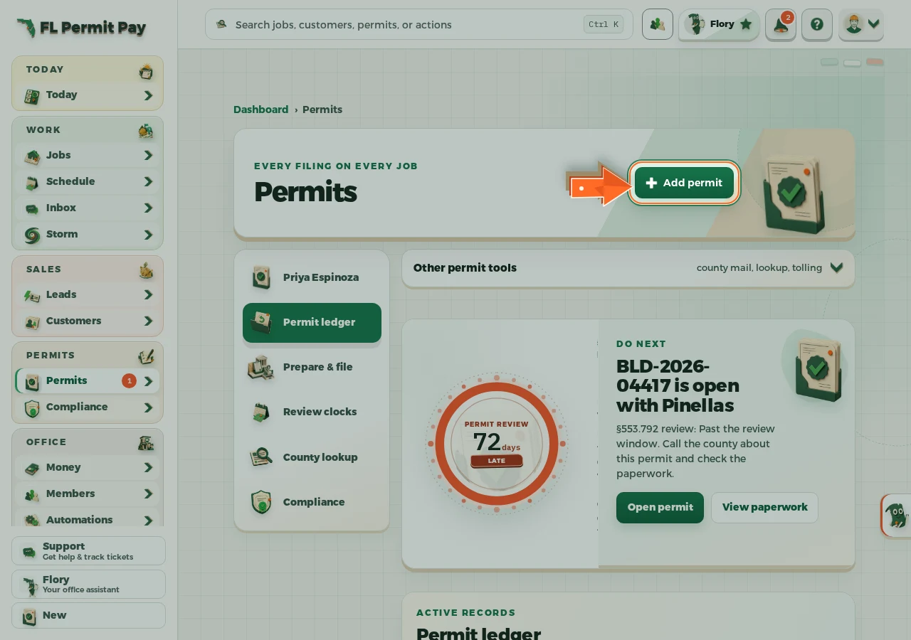 Where to find it: Open Add permit — the arrow points at the control