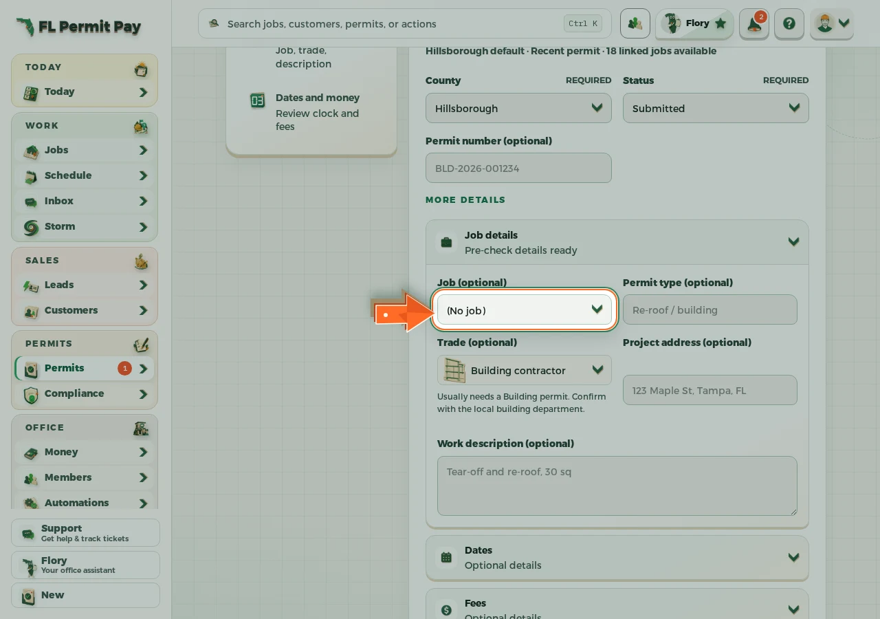 Where to find it: Link the job — the arrow points at the control