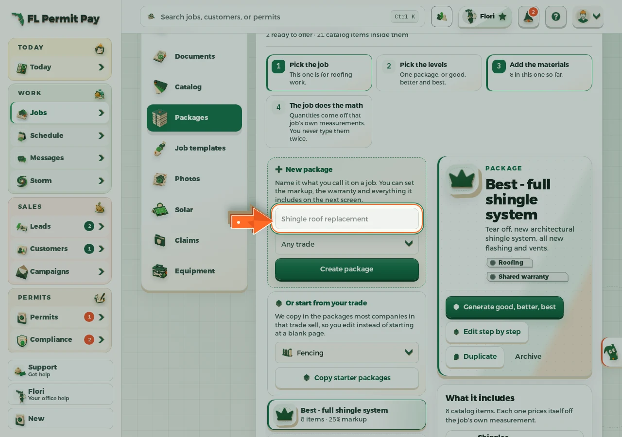 Where to find it: Name the package - the arrow points at the control