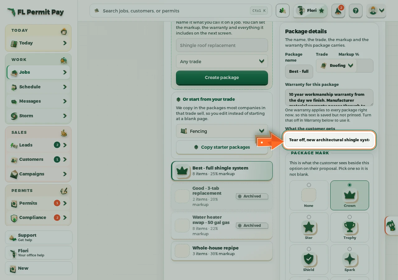 Where to find it: Say what the customer gets - the arrow points at the control