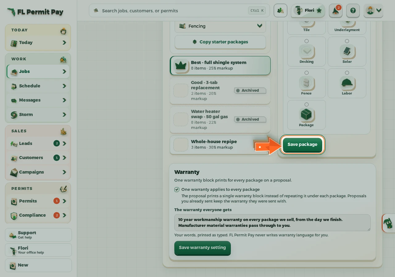 Where to find it: Save the package - the arrow points at the control