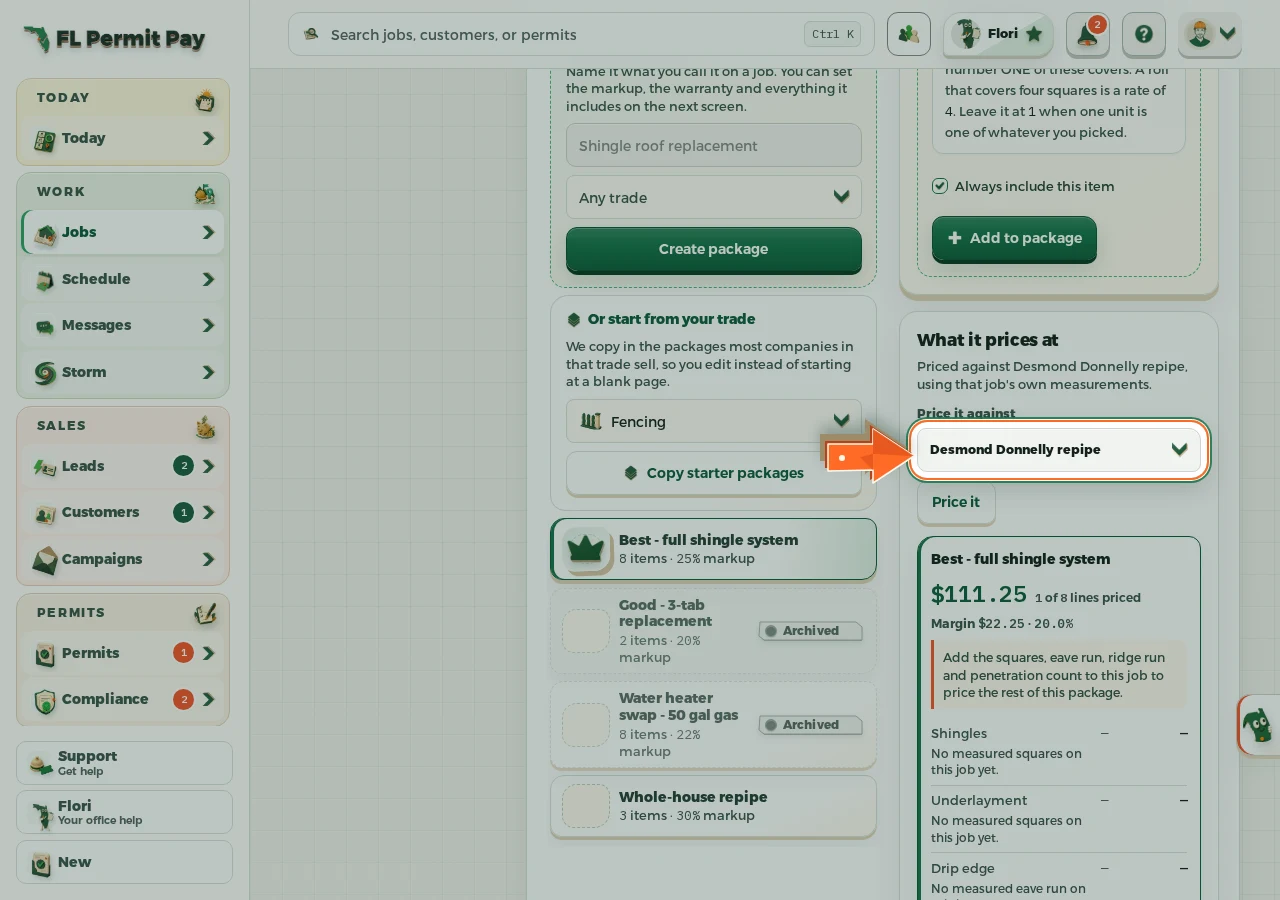 Where to find it: Pick a job you have already measured - the arrow points at the control