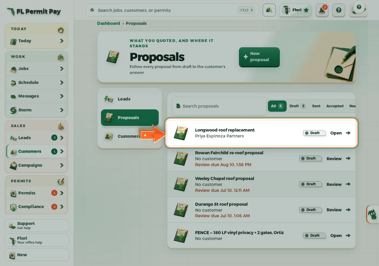Where to find it: Now price a proposal from this package - the arrow points at the control