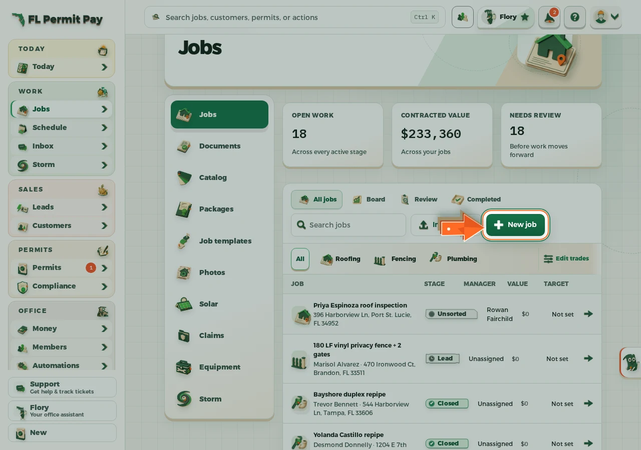 Where to find it: Open New job — the arrow points at the control