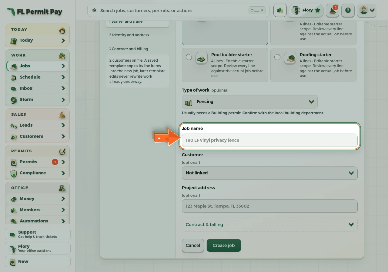 Where to find it: Name the job — the arrow points at the control