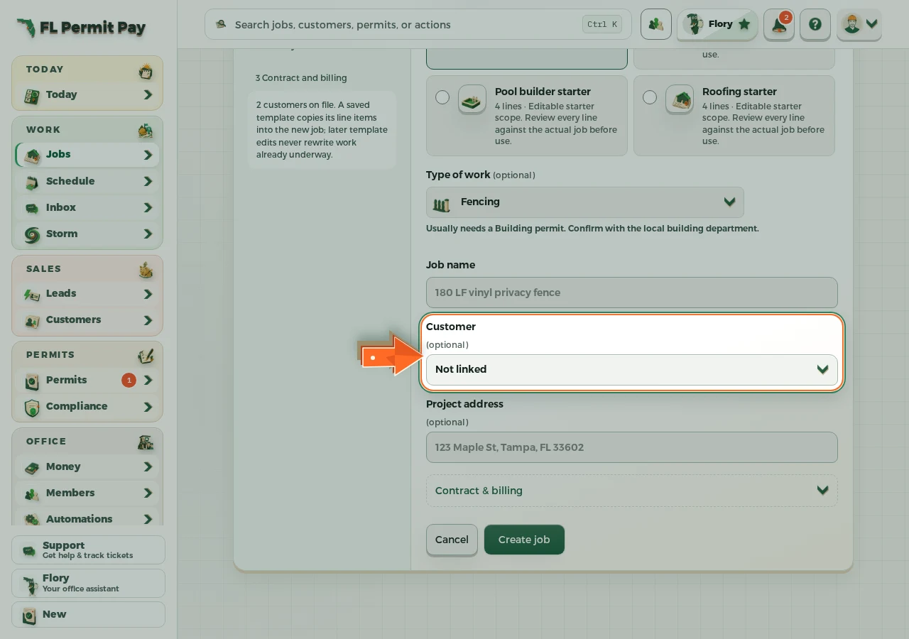 Where to find it: Link the customer — the arrow points at the control