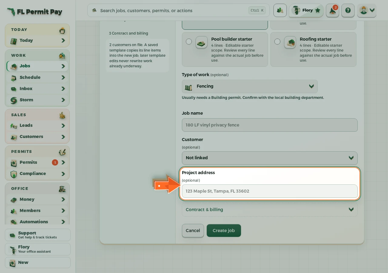 Where to find it: Set the project address — the arrow points at the control