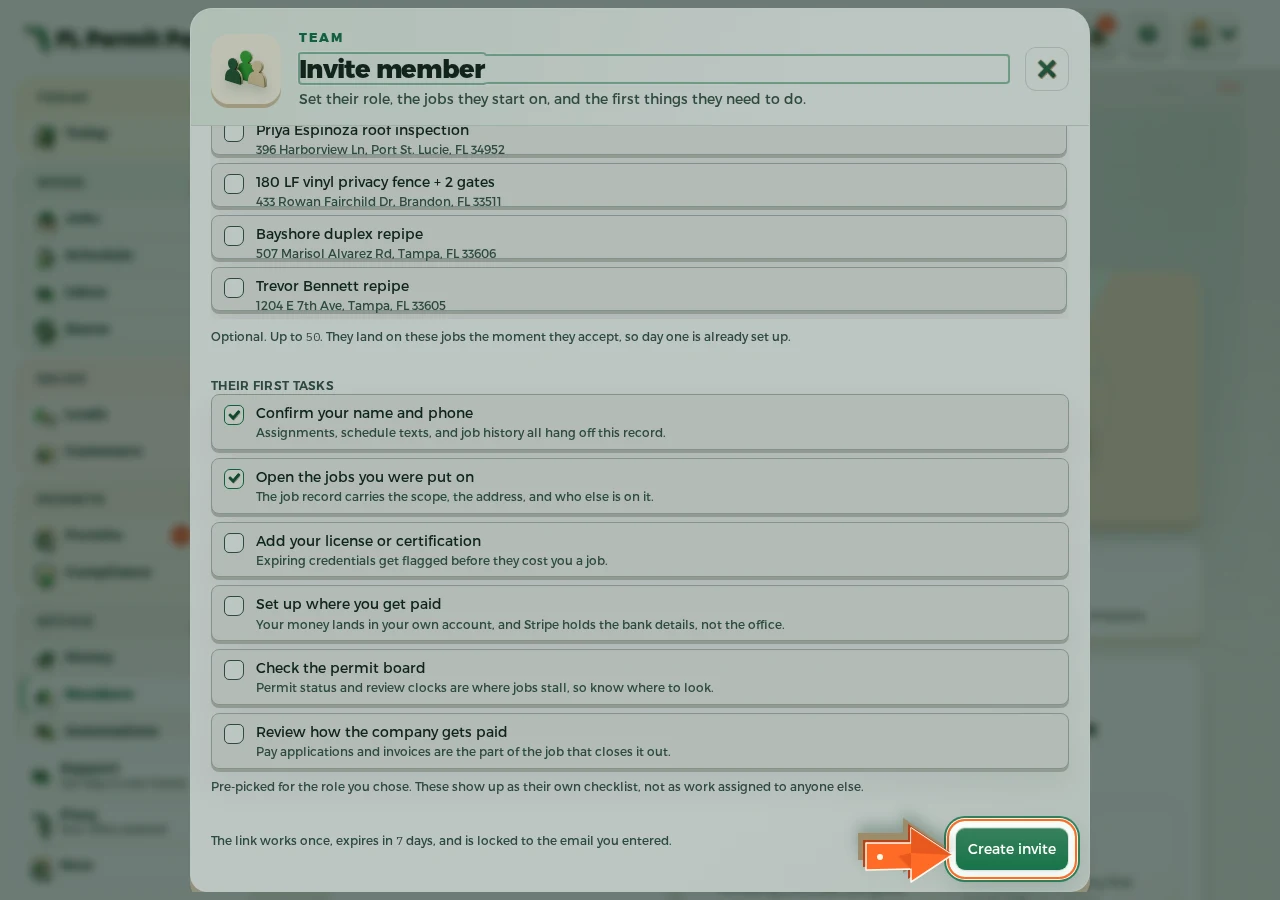 Where to find it: Send the invite — the arrow points at the control