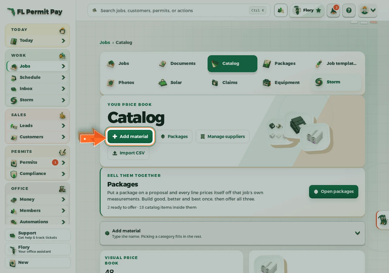 Where to find it: Add a catalog item — the arrow points at the control