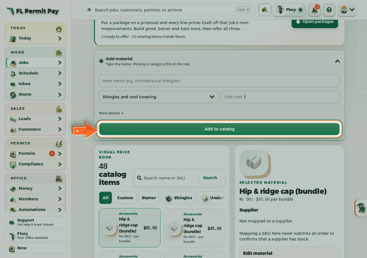 Where to find it: Add it to the catalog — the arrow points at the control