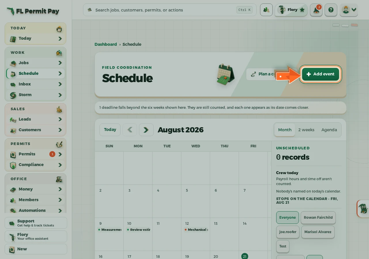 Where to find it: Open Add event — the arrow points at the control