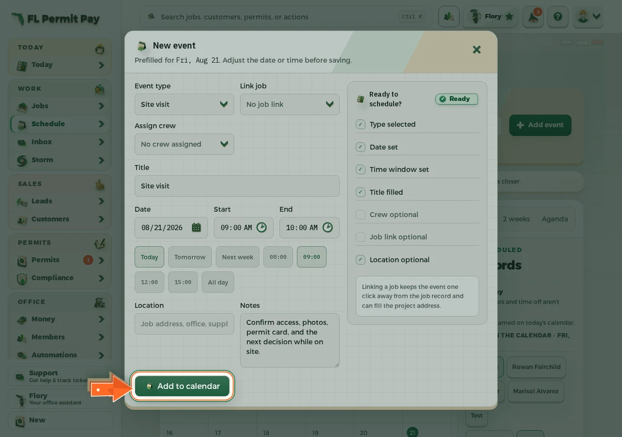 Where to find it: Add it to the calendar — the arrow points at the control