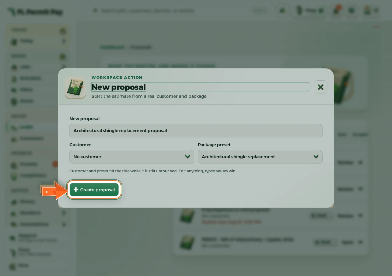 Where to find it: Create the proposal — the arrow points at the control