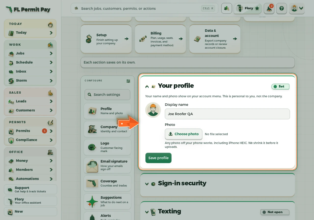 Where to find it: Your profile — the arrow points at the control