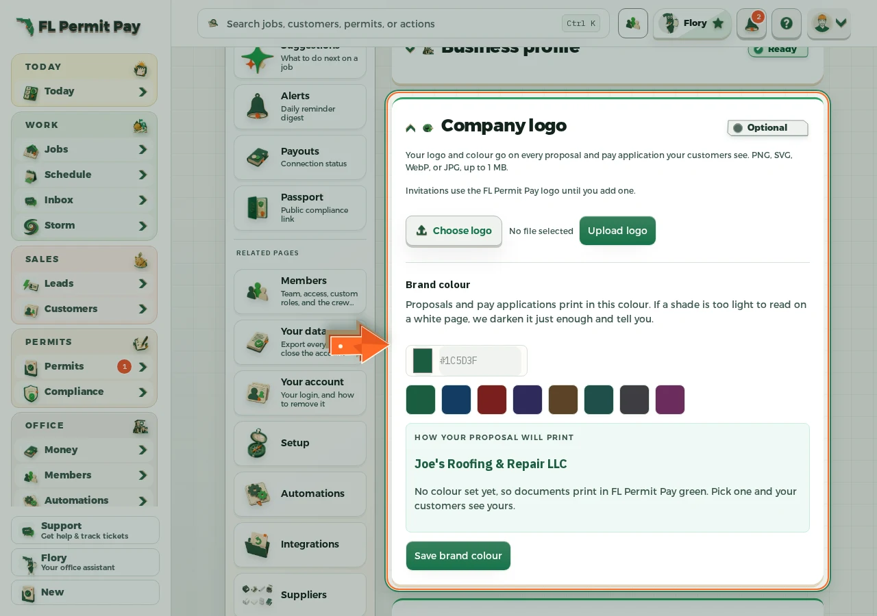 Where to find it: Your logo — the arrow points at the control