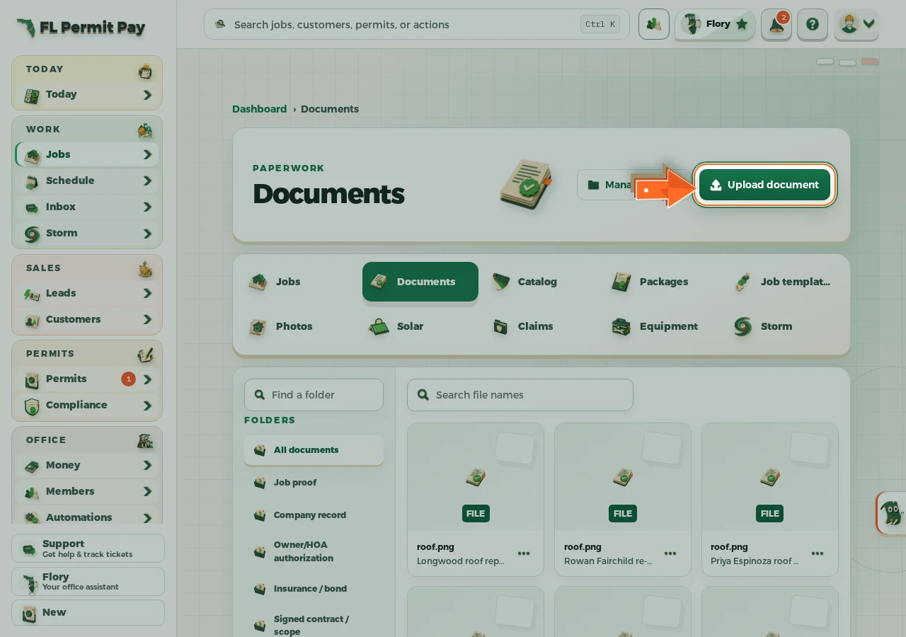 Where to find it: Open Upload document — the arrow points at the control